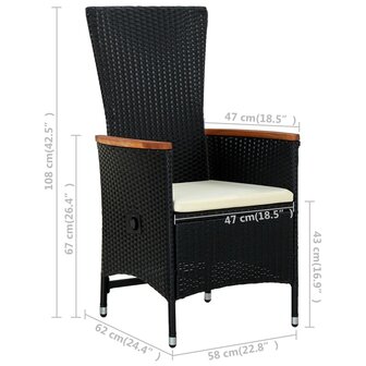 Tuinstoelen 2 st met kussens poly rattan zwart
