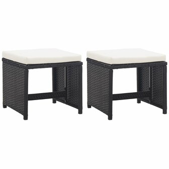 Tuinkrukken 2 st met kussens poly rattan zwart