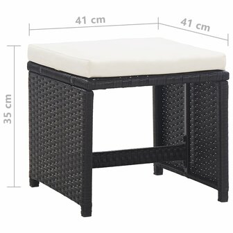 Tuinkrukken 2 st met kussens poly rattan zwart