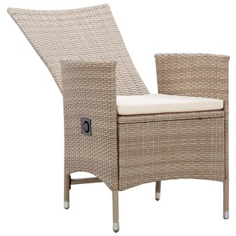 Tuinstoelen 2 st met kussens poly rattan beige