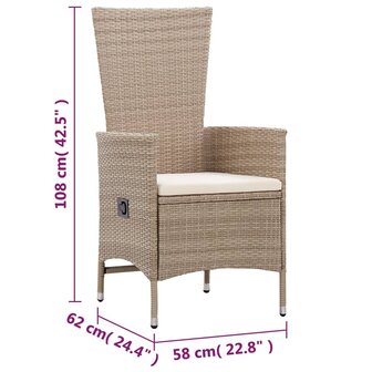 Tuinstoelen 2 st met kussens poly rattan beige