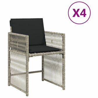Tuinstoelen 4 st met kussens poly rattan lichtgrijs