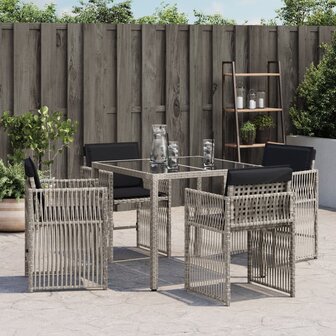Tuinstoelen 4 st met kussens poly rattan lichtgrijs