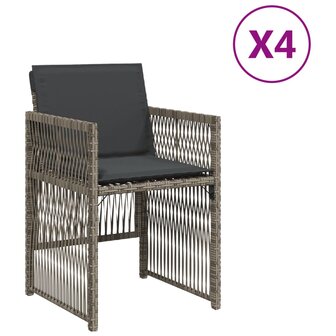 Tuinstoelen 4 st met kussens poly rattan grijs