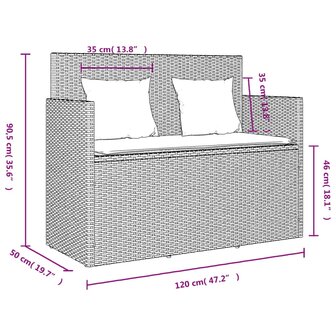 Tuinbank met kussens poly rattan zwart