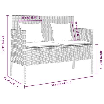 Tuinbank met kussens poly rattan beige