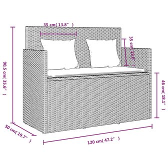 Tuinbank met kussens poly rattan grijs