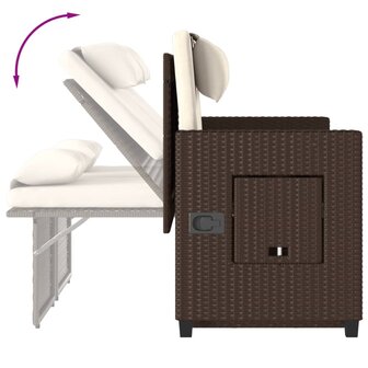 Tuinbankje verstelbaar met kussens poly rattan bruin