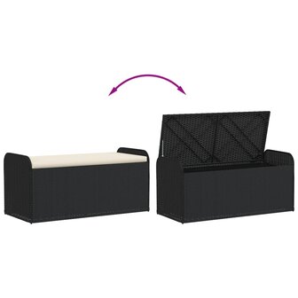 Opbergbankje met kussen 115x51x52 cm poly rattan zwart