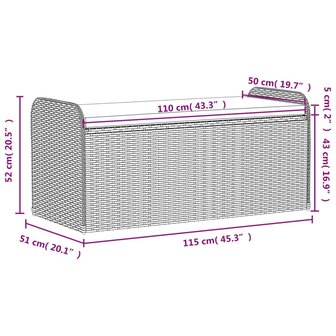 Opbergbankje met kussen 115x51x52 cm poly rattan bruin