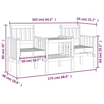 Tuinbank met tafel 2-zits massief douglashout