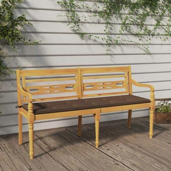 Bankje Batavia met taupe kussen 150 cm massief teakhout