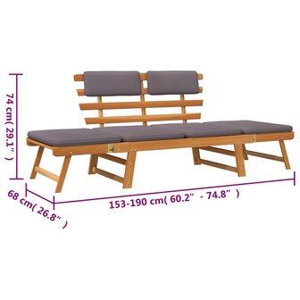 Ligbed met kussen 2-in-1 190 cm massief acaciahout