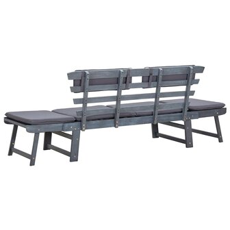 Tuinbank met kussens 2-in-1 190 cm massief acaciahout grijs