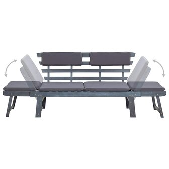 Tuinbank met kussens 2-in-1 190 cm massief acaciahout grijs