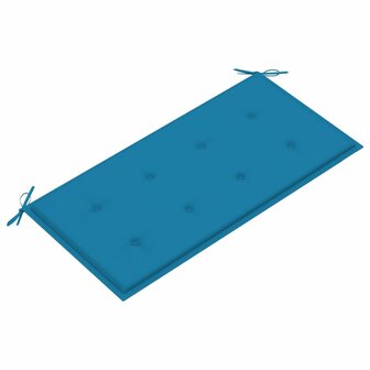 Tuinbank met blauw kussen 112 cm massief teakhout