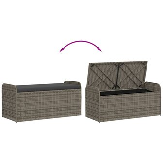 Opbergbankje met kussen 115x51x52 cm poly rattan grijs