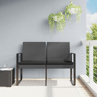 Tuinbank 2-zits met kussens polypropeen rattan donkergrijs