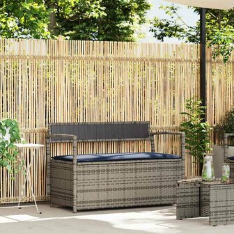 Tuinbank met kussen, grijs polyrotan