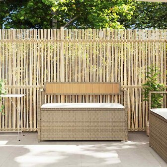 Tuinbank met kussen beige polyrotan