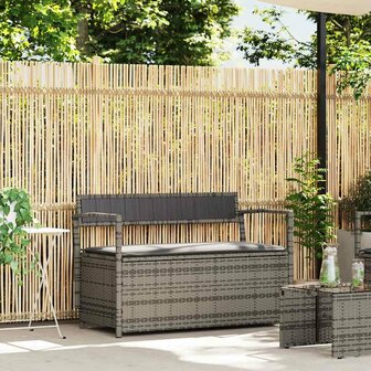 Tuinbank met kussen, grijs polyrotan