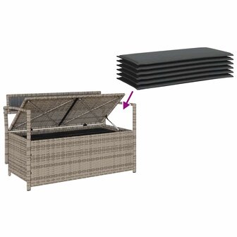 Tuinbank met kussen, grijs polyrotan