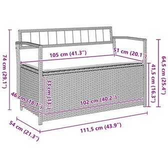 Tuinbank met kussen, grijs polyrotan