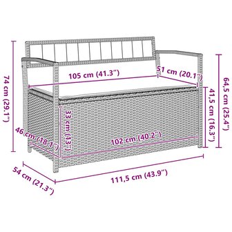 Tuinbank met kussen, zwart polyrotan