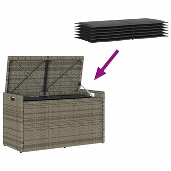 Opbergbank met kussen voor buiten 100 cm poly rattan grijs