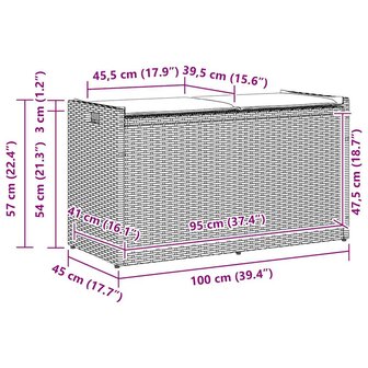 Opbergbank met kussen voor buiten 100 cm poly rattan bruin