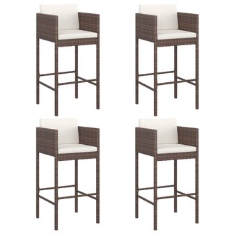 Barkrukken 4 st met kussens poly rattan bruin