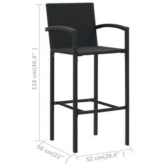 Barkrukken 4 st poly rattan zwart