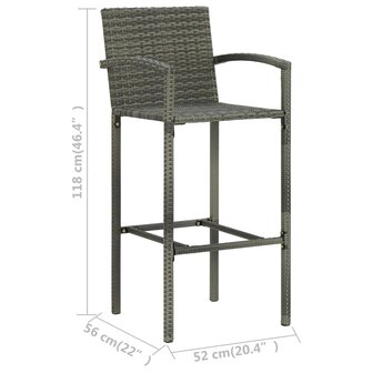 Barkrukken 4 st poly rattan grijs