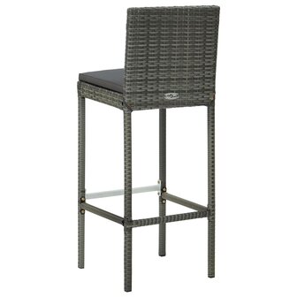 Tuinbarkrukken met kussens 4 st poly rattan grijs