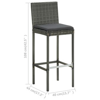 Tuinbarkrukken met kussens 4 st poly rattan grijs