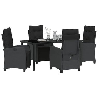 Tuin Eetset 5 pcs Zwart poly rattan