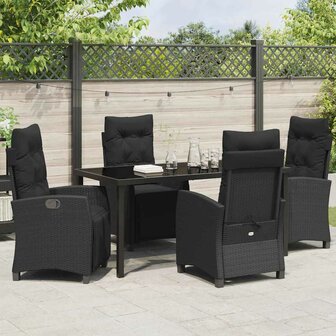 Tuin Eetset 5 pcs Zwart poly rattan