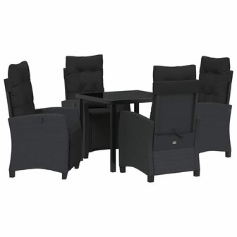 Tuin Eetset 5 pcs Zwart poly rattan