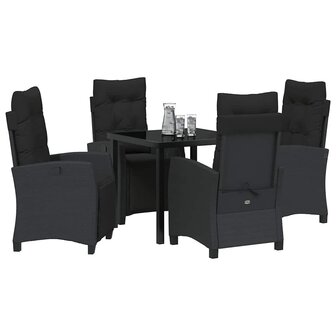 Tuin Eetset 5 pcs Zwart poly rattan