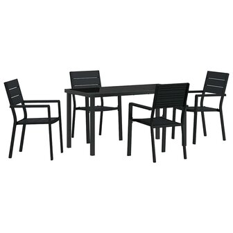 Tuin Eetset 5 pcs Zwart HDPE