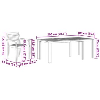 Tuin Eetset 7 pcs Bruin Massief acaciahout