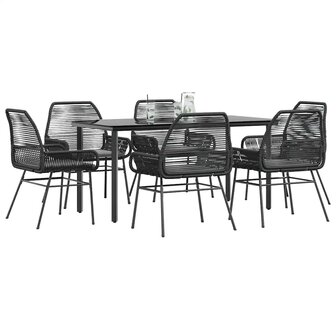 7-delige Tuinset met kussens poly rattan glas zwart