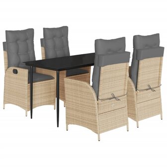 5-delige Tuinset met kussens poly rattan beige