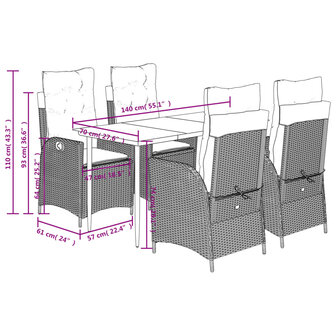 5-delige Tuinset met kussens poly rattan beige