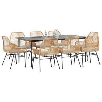 9-delige Tuinset met kussens poly rattan glas bruin
