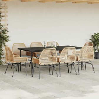 9-delige Tuinset met kussens poly rattan glas bruin