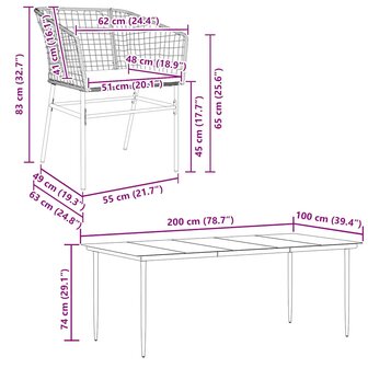 7-delige Tuinset met kussens poly rattan glas bruin