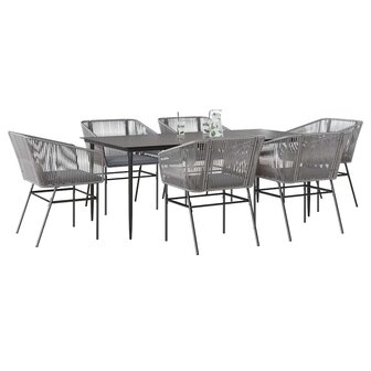 7-delige Tuinset met kussens poly rattan glas grijs