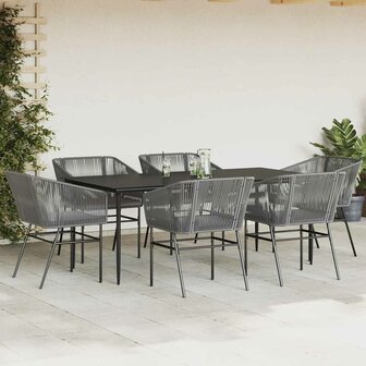 7-delige Tuinset met kussens poly rattan glas grijs