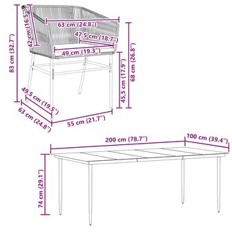 7-delige Tuinset met kussens poly rattan glas grijs
